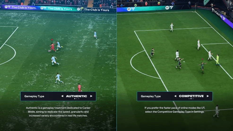 EA Sports FC 26 gameplay showing realistic football match action