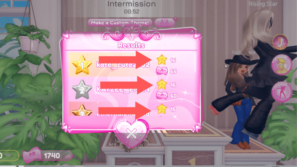 DTI theme selection screen before runway styling phase