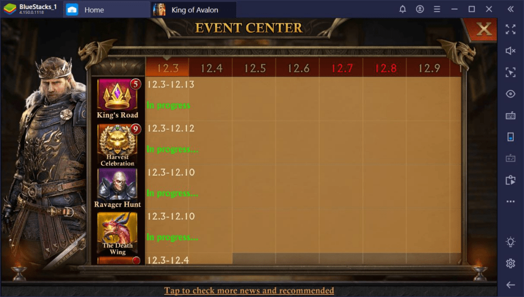 Limited-time event screen in King of Avalon offering gold and rare rewards