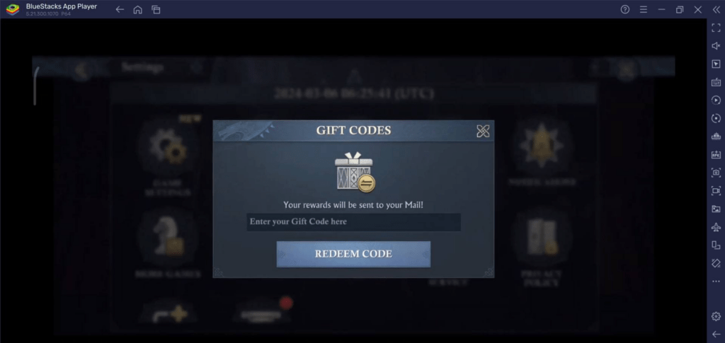 Gift code redemption screen granting official rewards in King of Avalon