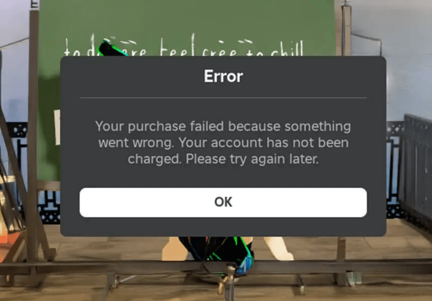 Red error message screen explaining unsuccessful Roblox code redemption