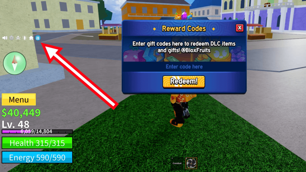 Blox Fruits interface showing Beli added instantly from redeem code reward