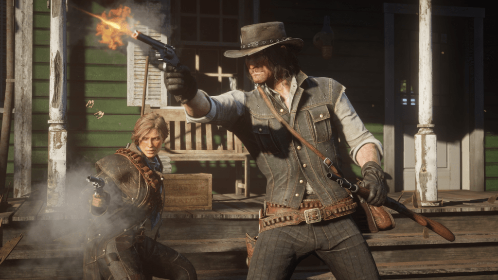 Slow motion shootout in RDR2 enhanced by advanced Dead Eye cheats