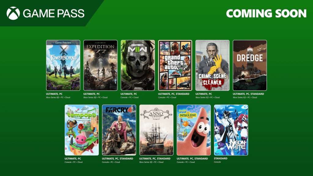 Game Pass Ultimate collage featuring popular titles, supports award-winning games mention.
