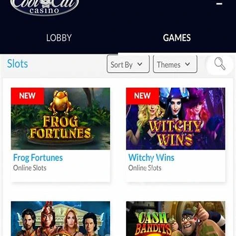 Cool Cat Casino mobile slots lobby with real game tiles